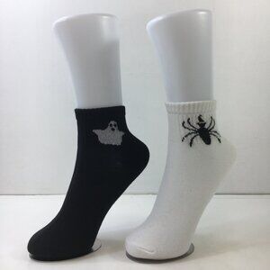 Womens Crew Socks Set 2 Ghost Spider Print Black White
